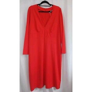 Boden Red V-Neck Shift Jersey Knit Long Sleeve Midi Dress Size 20/22R NWT